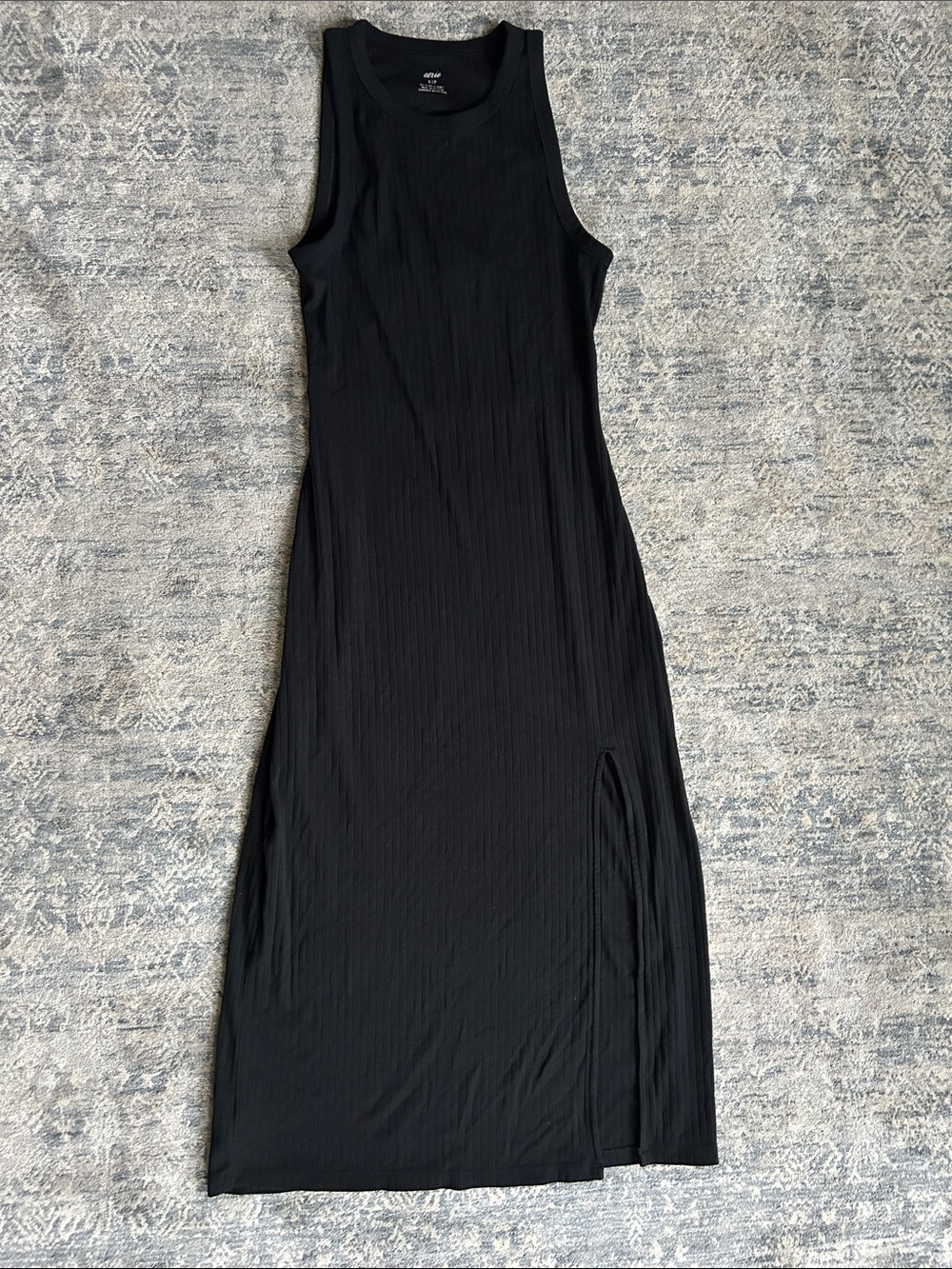 Aerie Sleeveless Black Ribbed Dress with Side Slit